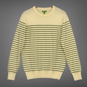 Feraud Limited Edition Mens Sweater Ivory Green Striped Pullover Classic Preppy